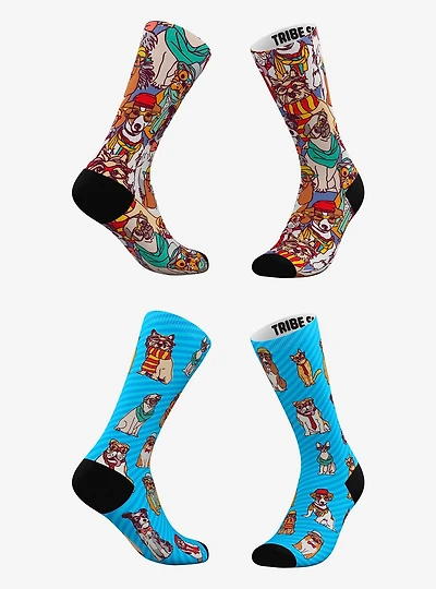 Hipster Dog and Hipster Pets Blue Stripe Socks 2 Pairs