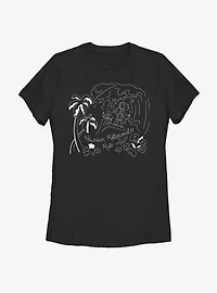 Disney Lilo And Stitch Surf Line Art Womens T-Shirt