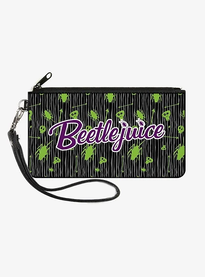 Beetlejuice Roach Skull Doodles Zip Clutch Canvas Wallet