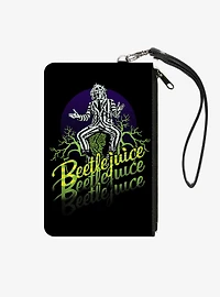Beetlejuice Sitting on Tombstone Pose Zip Clutch Canvas Wallet