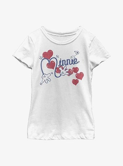 Disney Minnie Mouse Hearts Script Youth Girls T-Shirt