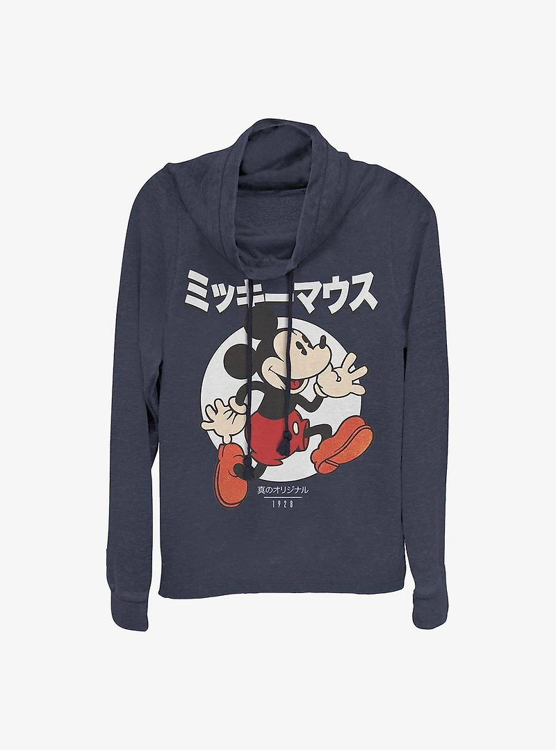 Disney Mickey Mouse Japanese Text Comic Cowlneck Long-Sleeve Girls Top