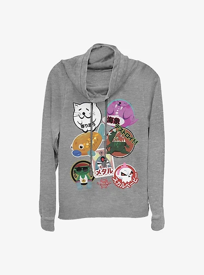 Marvel Spider-Man: Into The Spider-Verse Peni Parker Sticker Group Cowlneck Long-Sleeve Girls Top