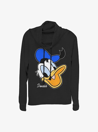 Disney Donald Duck Big Face Cowl Neck Long-Sleeve Womens Top