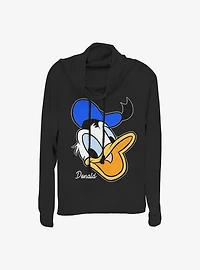 Disney Donald Duck Big Face Cowl Neck Long-Sleeve Womens Top