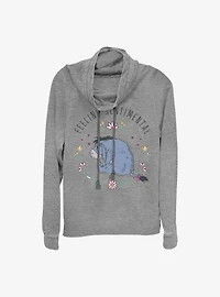 Disney Winnie The Pooh Eeyore Flowers Cowl Neck Long-Sleeve Womens Top
