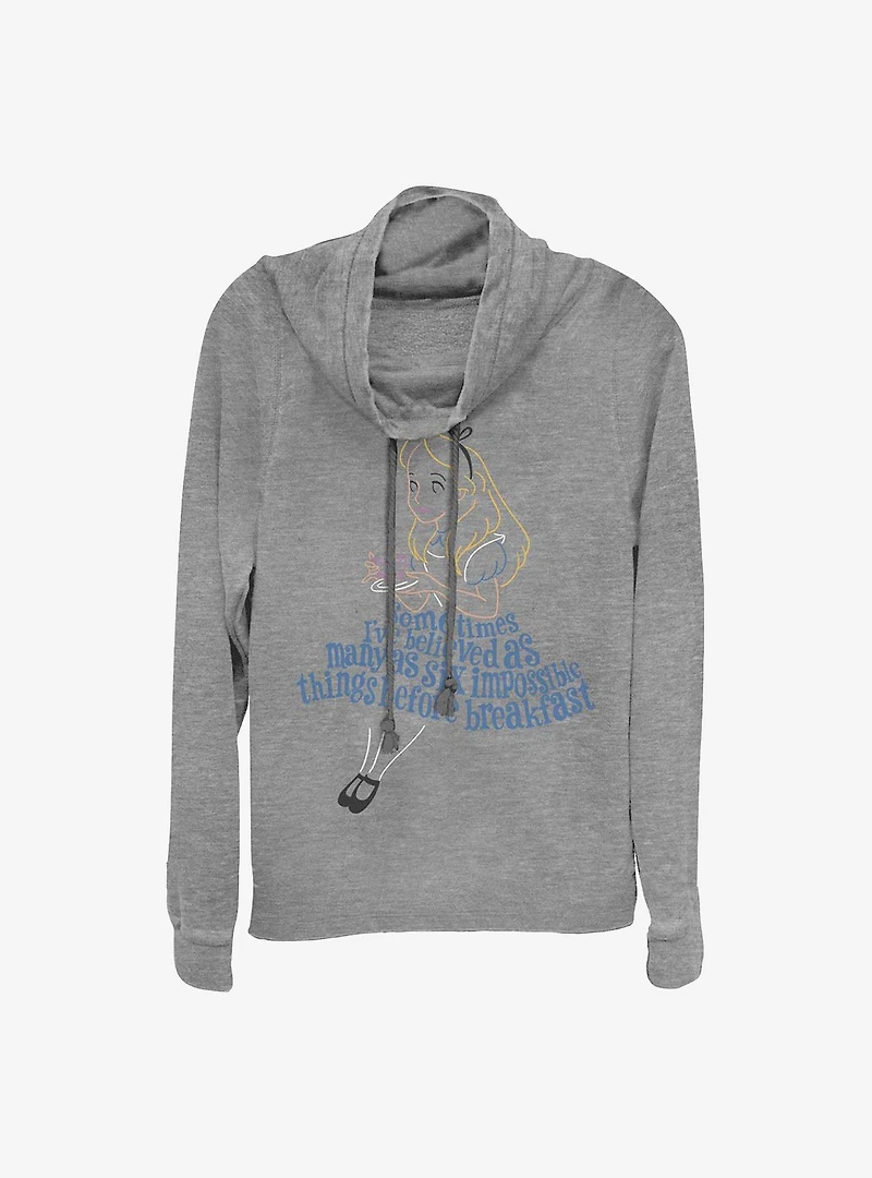 Disney Alice Wonderland Impossible Things Cowl Neck Long-Sleeve Womens Top