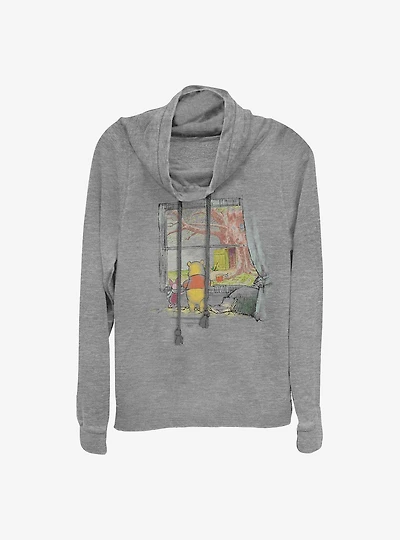 Disney Winnie The Pooh Window Cowl Neck Long-Sleeve Womens Top