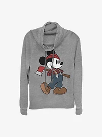 Disney Mickey Mouse Lumberjack Cowl Neck Long-Sleeve Womens Top