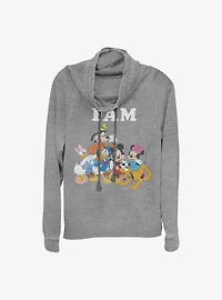 Disney Mickey Mouse Fam Cowl Neck Long-Sleeve Womens Top