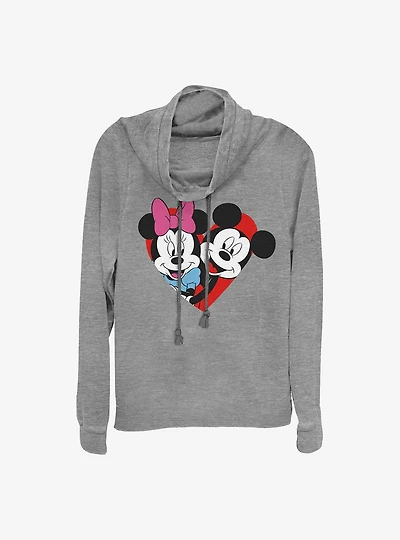 Disney Mickey Mouse Hearts Cowl Neck Long-Sleeve Womens Top