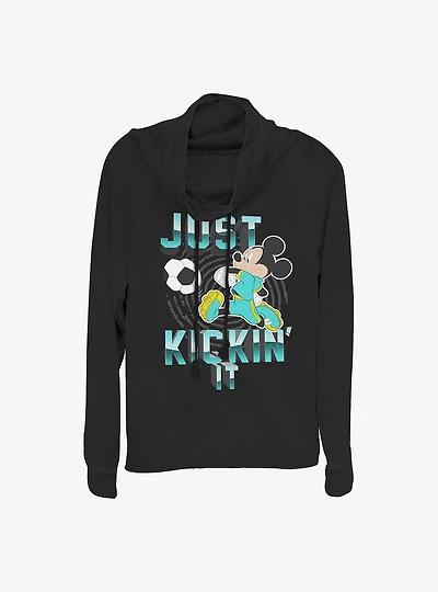 Disney Mickey Mouse Kickin' It Cowl Neck Long-Sleeve Womens Top