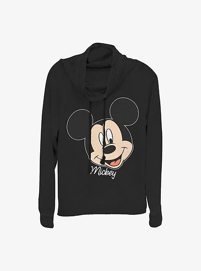 Disney Mickey Mouse Big Face Cowl Neck Long-Sleeve Womens Top