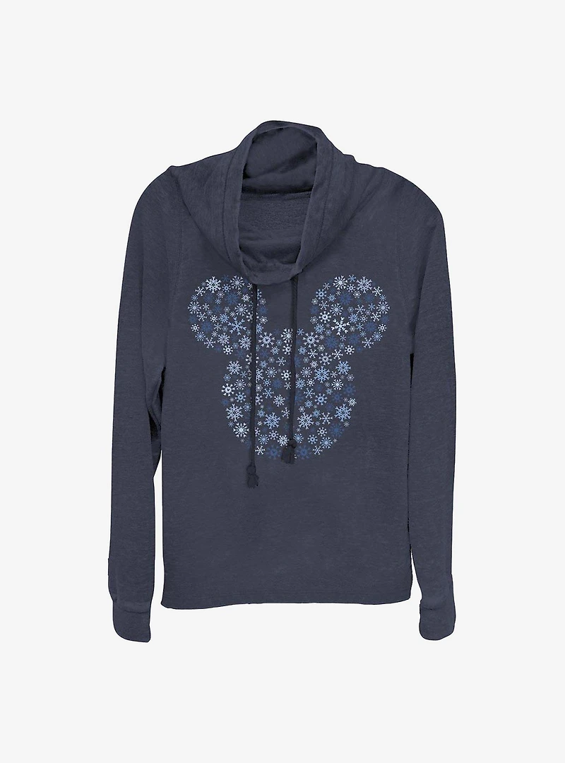 Disney Mickey Mouse Ear Snowflakes Cowl Neck Long-Sleeve Womens Top