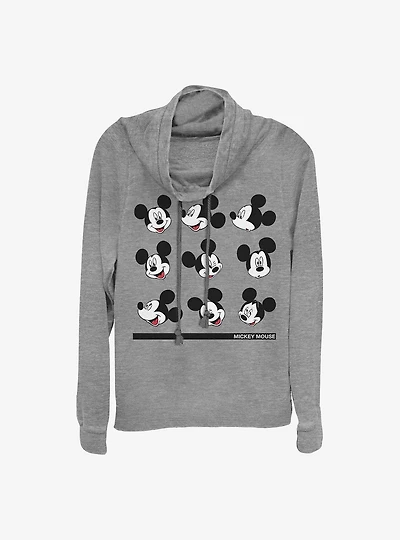 Disney Mickey Mouse Expressions Cowl Neck Long-Sleeve Womens Top