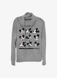 Disney Mickey Mouse Expressions Cowl Neck Long-Sleeve Womens Top