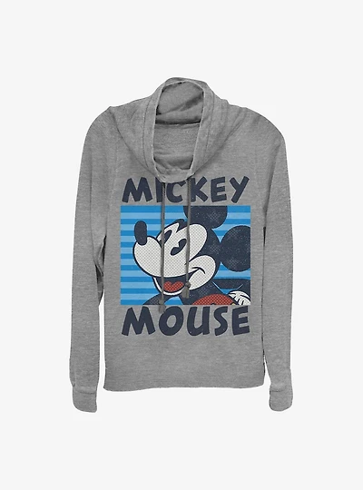 Disney Mickey Mouse Mickeys Stripes Cowl Neck Long-Sleeve Womens Top