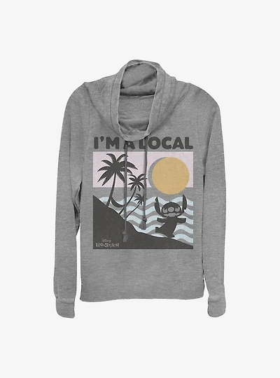 Disney Lilo And Stitch Beach Scene Cowl Neck Long-Sleeve Womens Top