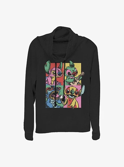 Disney Lilo And Stitch Grunge Cowl Neck Long-Sleeve Womens Top