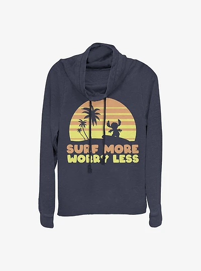 Disney Lilo And Stitch Surf More Worry Less Cowl Neck Long-Sleeve Womens Top
