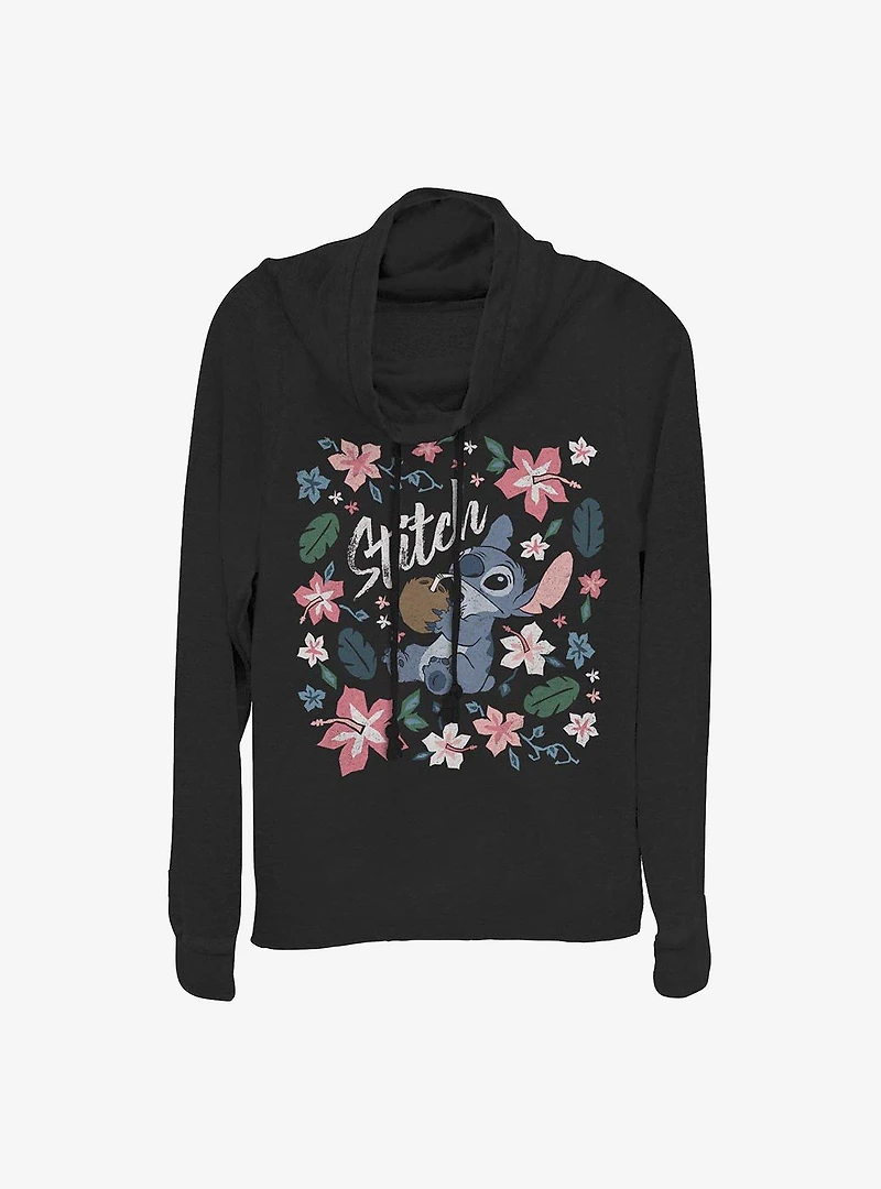 Disney Lilo And Stitch Tropical Cowl Neck Long-Sleeve Womens Top
