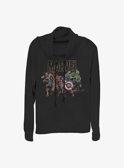 Marvel Avengers Hero Group Cowl Neck Long-Sleeve Womens Top