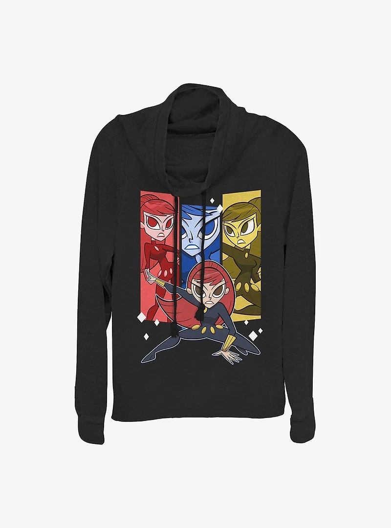 Marvel Black Widow Trio Cowl Neck Long-Sleeve Womens Top