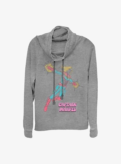 Marvel Captain Comic Art Cowl Neck Long-Sleeve Womens Top