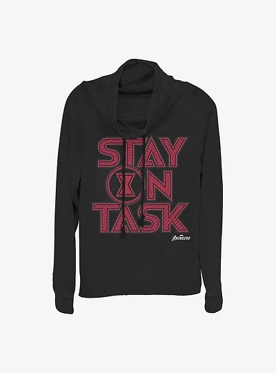 Marvel Black Widow Stay On Task Cowl Neck Long-Sleeve Womens Top