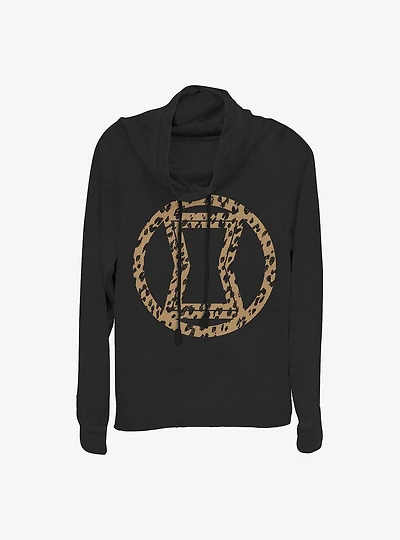 Marvel Black Widow Icon Leopard Fill Cowl Neck Long-Sleeve Womens Top