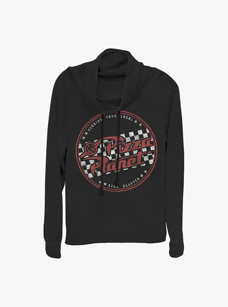 Disney Pixar Toy Story Pizza Planet Logo Cowl Neck Long-Sleeve Womens Top