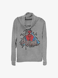 Marvel Spider-Man: Into The Spiderverse Spider Checked Cowl Neck Long-Sleeve Womens Top