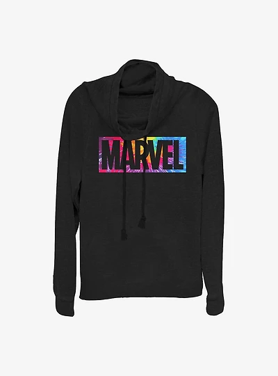 Marvel Brick Tie-Dye Cowl Neck Long-Sleeve Womens Top