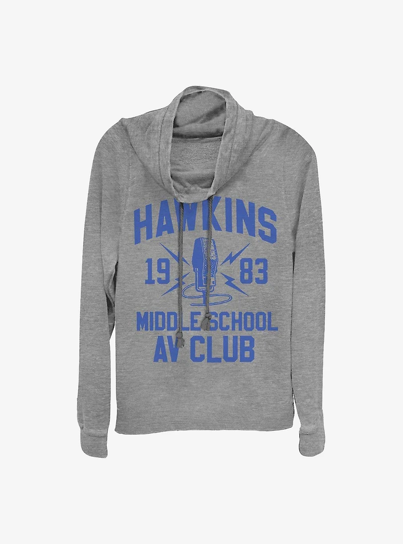 Stranger Things Hawkins AV Club Cowl Neck Long-Sleeve Womens Top