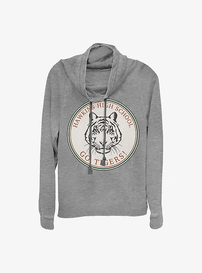 Stranger Things Hawkins Go Tigers Cowl Neck Long-Sleeve Womens Top