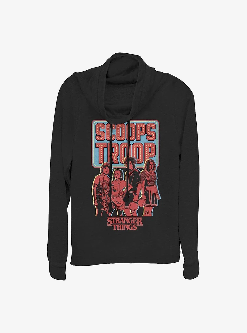 Stranger Things Scoop Troop Cowl Neck Long-Sleeve Womens Top