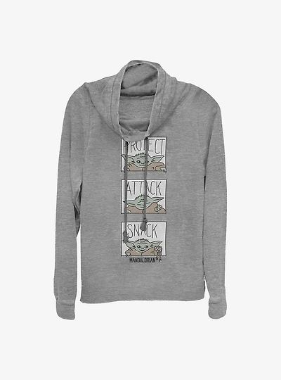 Star Wars The Mandalorian Child Comic Panel Cowl Neck Long-Sleeve Womens Top