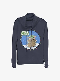 Star Wars The Mandalorian Child Snow Baby Lights Cowl Neck Long-Sleeve Womens Top
