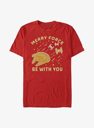 Star Wars Gingerbread Falcon Merry Force Be With You T-Shirt