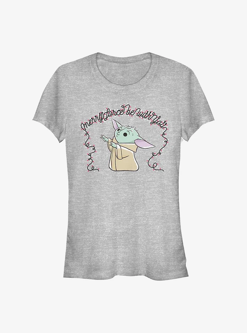 Star Wars The Mandalorian Child Merry Force Be With You Lights Girls T-Shirt