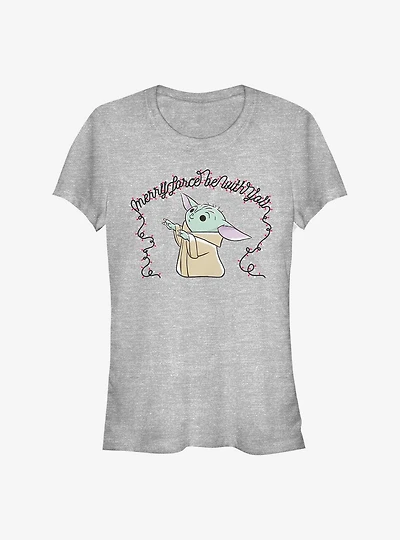 Star Wars The Mandalorian Child Merry Force Be With You Lights Girls T-Shirt