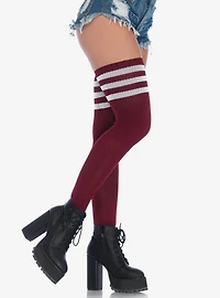Athletic 3 Stripe Thigh Highs Burgundy
