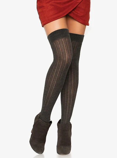 Spandex Rib Knit Over The Knee Socks Grey