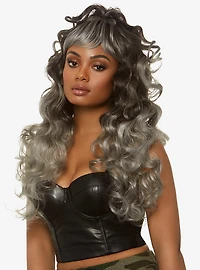 24" Long Curly Bang Wig With Half Pony Grey