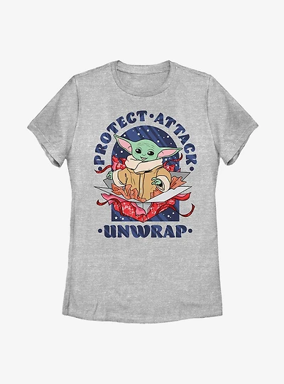 Star Wars The Mandalorian Child Protect Attack Unwrap Womens T-Shirt