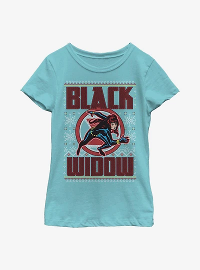Marvel Black Widow Christmas Holiday Pattern Youth Girls T-Shirt