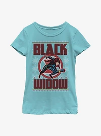 Marvel Black Widow Christmas Holiday Pattern Youth Girls T-Shirt