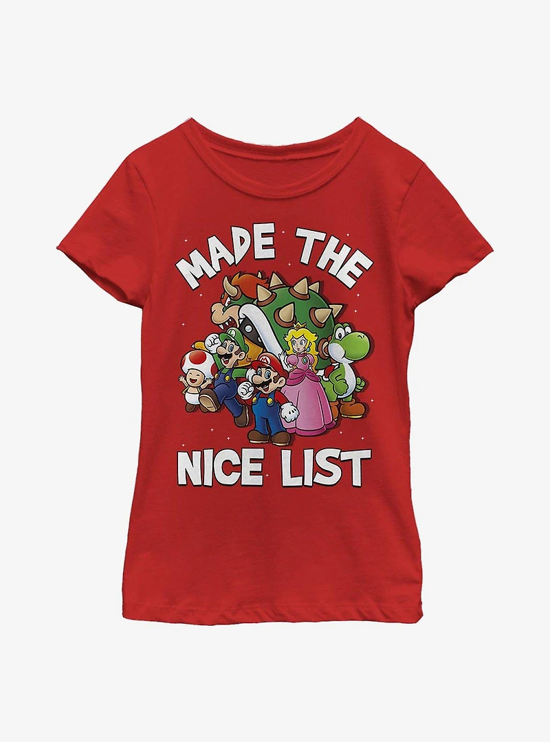 Super Mario Christmas Nice List Youth Girls T-Shirt