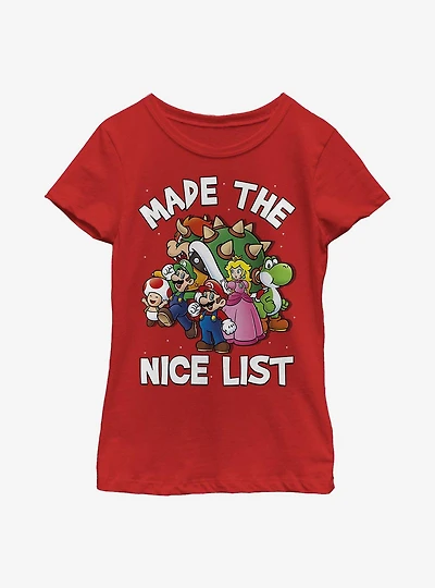 Super Mario Christmas Nice List Youth Girls T-Shirt