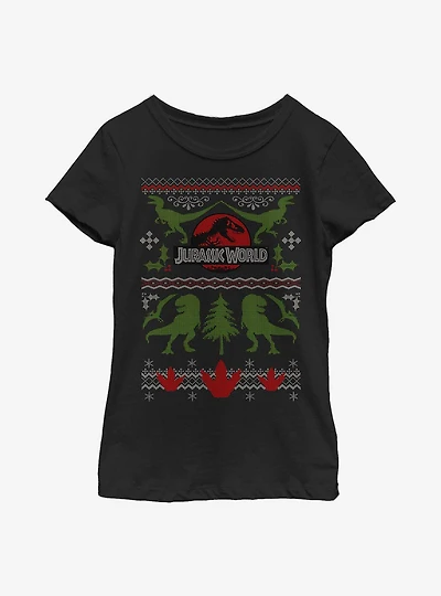 Jurassic World Christmas Sweater Pattern Youth Girls T-Shirt